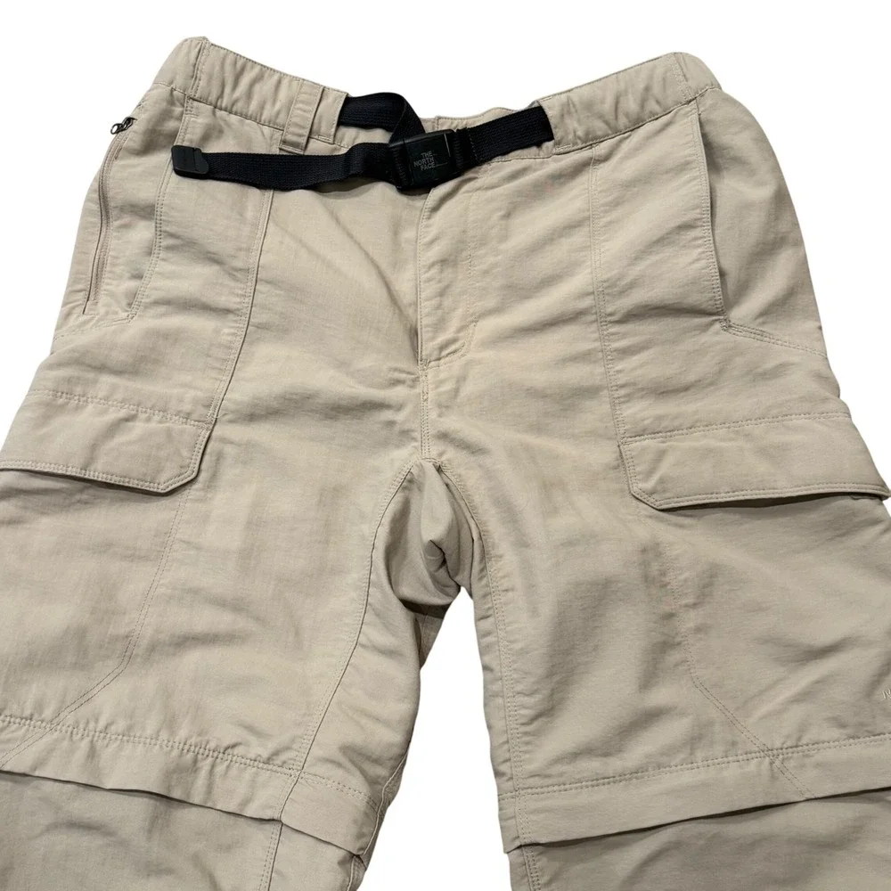 The North Face Men Convertible Hiking Pants Khaki Tan Zip Off Cargo Belted 32x29